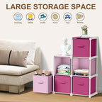 6 Cube Storage Organizer with Shelf Back to School Boxes 11 Inch Toy Storage Bins Closet Organizers Drawers Fabric Dresser for Playroom Books Bedroom Dorm Kitchen (Pink,Rose)