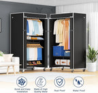 P8C Heavy Duty Clothes Rack（With Extended Width Design） Rolling Clothing Racks for Hanging Clothes with Lockable Wheels，31.5" W x 15.8" D x 80.5" H，Max Load 600LBS，Black Rack with Black Cover