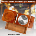 Father Day Gifts Cigar Ashtray Coaster Whiskey Glass Tray and Cigar Holder, Wooden Ash Tray, Slot to Hold Cigar, Cigar Rest Cigar Accessory Set Gift for Men Dad, Great Decor for Home(Large drawer)