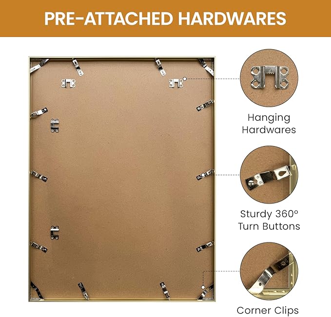 19x25 Aluminum Metal Picture Frame,Tempered Glass Gold Photo Frame 19x25 for Family Photo,Posters,Art,Document to Wall Mount Horizontally or Vertically