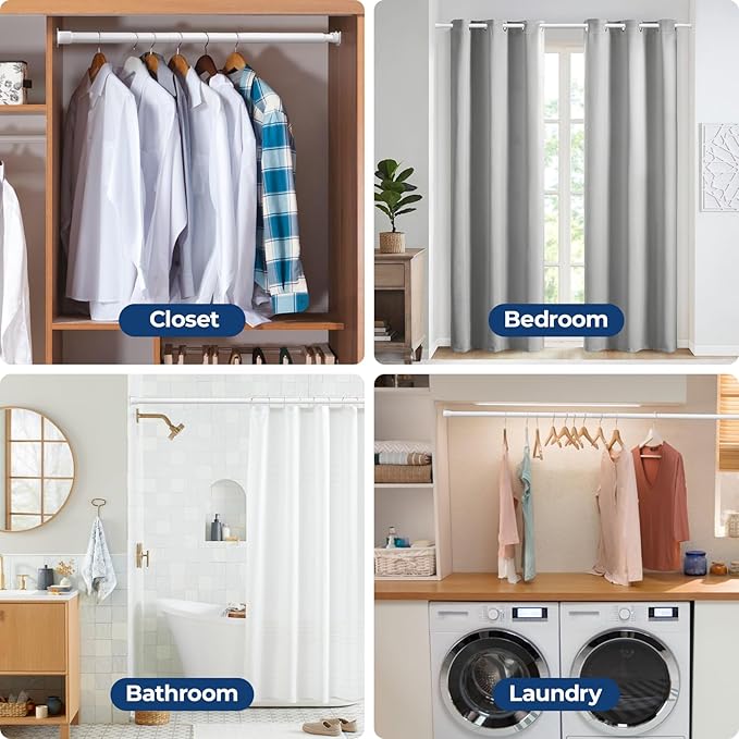 Mavivegue Closet Rod, 17 to 43 Inch Adjustable Closet Rods for Hanging Clothes, White, Hanging Rod for Closet Wardrobes Laundry RV, Bathroom