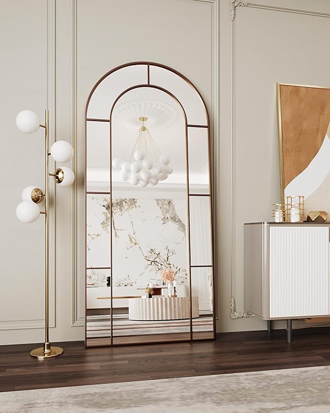 Antok 71" x 32" Full Length Mirror, Floor Mirror Arched Window Decorative Mirror, Metal Framed Decor Farmhouse Floor Mirrors Art Pane Mirrors Wall Decor for Bedroom, Living Room, Entryway Black