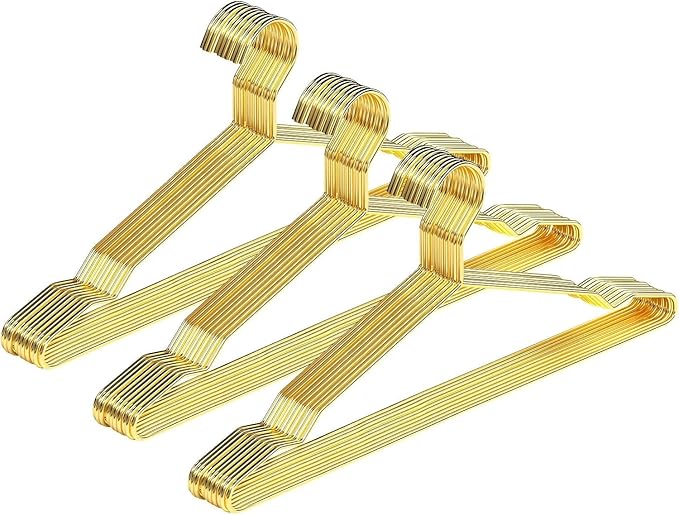 SPECILITE Metal Wire Clothes Hangers Bulk 60 Pack with Notches for Standard Size Coats, Shirts, Suits, Pants, Heavy Duty, Space-Saving, Gold