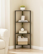 TUTOTAK Corner Shelf, 4-Tier Corner Bookshelf for Small Space, Narrow Display Corner Shelf Stand with Storage Rack, for Living Room, Bedroom, Black BS05BK004