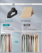 SONGMICS Pack of 30 Coat Hangers, Space-Saving Plastic Clothes Hangers, Non-Slip, 0.2 Inches Slim, 16.5 Inches Wide, 360° Swivel Silver Hook, Black UCRP20BK30