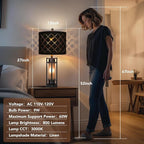 Modern Table Lamp Set of 2, Nightstand Lamps with Black Grid Shade, Bedside Lamps with USB A+C Charging Ports, Decorative Table Lamp, Square Base, Desk Lamps for Living Room, Bedroom, 2 Bulbs Included