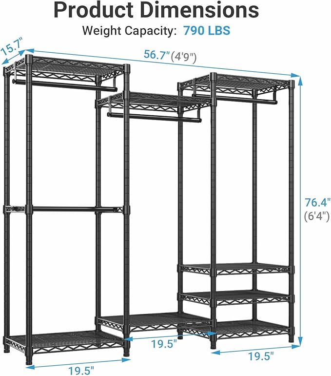 VIPEK V5C Medium Covered Clothes Rack Heavy Duty Portable Closet Wardrobe, Freestanding Black Clothing Rack with Grey Upgarded Polyester Cover, Adjustable Custom Closet Rack, 56.7" Lx15.7 Wx76.4 H