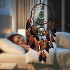 Orange and Black Dream Catcher Wall Decor Feather Dream Catchers with Luminous Bead Handmade Dreamcatcher Wall Hanging Ornament for Bedroom Living Room Home Decor