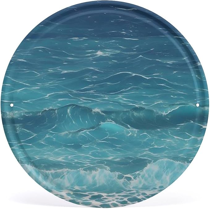 Wall Picture, with The Deep Ocean Printed Circular Iron Hanging Picture,Wall Art Decor,Home for Bedroom Living Room Bathroom Decor,Iron Painting 11.8X11.8 in