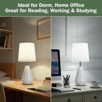 Small Bedside Table Lamp for Bedroom - Reading Desk Lamp with 3 Color Temperatures，15.5" Nightstand Ceramic Lamp with Fabric Shade for Kids Room,Living Room,Dorm,Home Office (White)