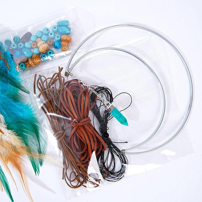 MEXIDAWN 2 Pack DIY Feather Dream Catcher Kits Turquoise Wall Hanging Boho Decor Handmade Dream Catcher for Adults