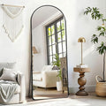 Degfig Arched Full Length Mirror, 64"X21" Floor Length Mirror with Aluminum Alloy Frame, Full Body Mirrors with Stand, Hanging or Leaning Mirrors for Living Room, Bedroom, Black,Round Corner