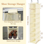 VERONLY Hanging Shoe Organizer for Closet with 8 Shelves,Mesh Pockets-Wider Hanging Shelves for Shoes,Clothes,Hats With Sturdy Bamboo-Supported Design (Beige)