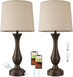 Seealle Upgraded Touch Lamps for Night Stands Set of 2 - Bedside Lamps with USB C+A, 3 Way Dimmable for Bedroom Living Room End Tables Office (Tall Oat&Brown)