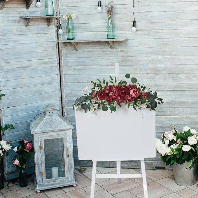 29.5in Wedding Arch Flowers Swag, Artificial Silk Hydrangea Rose Peony Sunflowers Swag with Green Leaves, Spring Decorative Swag Welcome Sign Flowers for Home Room Decor (C)