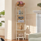 YUFAM 5-Tier Corner Shelf with Sturdy 5-Leg Base, Wooden Corner Bookshelf for Small Spaces, Corner Standing Shelf for Living Room, Bedroom, Office, Grey White
