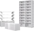 GCCSJ 9-Tier Foldable Shoe Rack Organizer, Plastic Collapsible Shoe Shelf, Folding Shoe Box Storage Cabinet with Magnetic Clear Door Easy Assembly (White, 9 Tiers 36 Pairs)