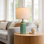 USumkky 20.5" Ceramic Table Lamps Set of 2 - Modern Farmhouse & Boho Style, Bedside Nightstand Lamps for Bedroom, Living Room End Table Lamps, Small Desk Lamp(Green)