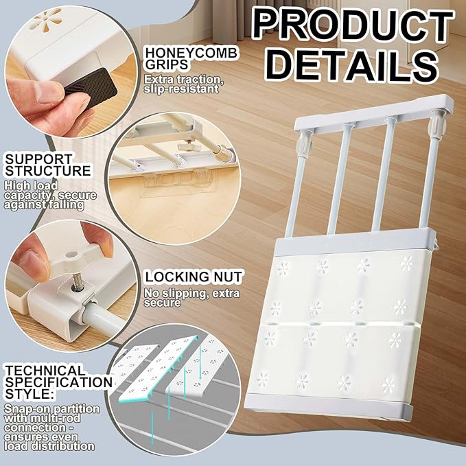 Gerrii 2 Pcs Closet Tension Shelf Rod Expandable Shelf Locker Organizer Adjustable Storage Rack Scalable Layered Divider Separator for Cabinet Wardrobe Kitchen Bathroom (14.96‘’-23.62'')