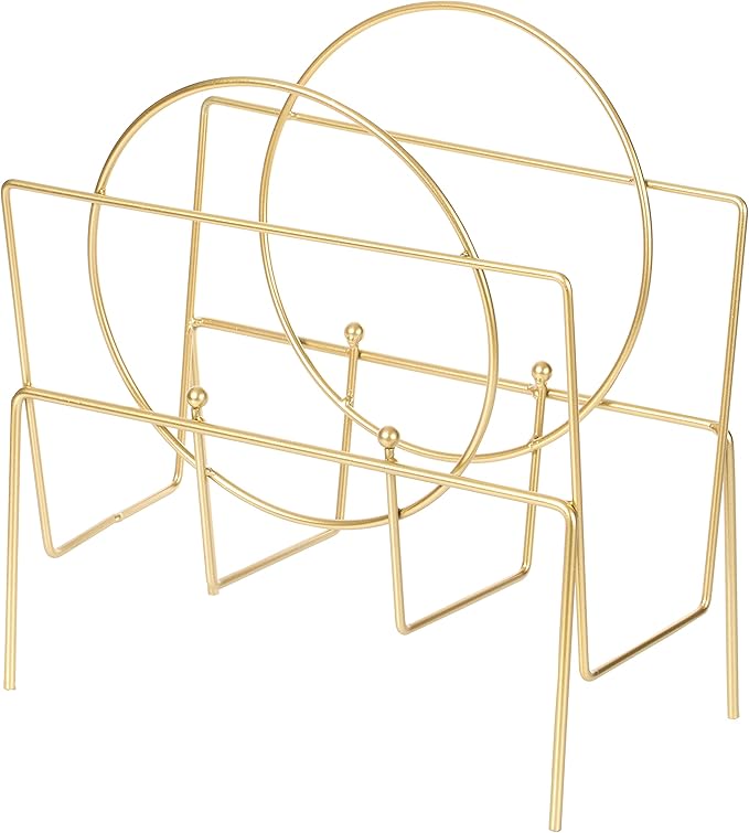 Gold Metal Modern Decorative Freestanding Floor Magazine Book Rack Storage Holder