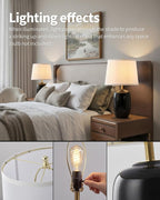 PUSU 22 Inch Black Ceramic Table Lamps Set of 2, Fabric Lampshade Living Room Office Desk lamp, E26 Socket Rotary Switch Lighting for Bedroom, Nightstand, Reading, Office, Study, Corner, Home Decor