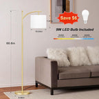 Ambimall 60" Floor Lamp for Living Room with 3 Color Temperatures, Adjustable White Shade with Gold Pole, Tall Lamp for Bedroom Office Classroom Dorm Room, 9W LED Bulb Included