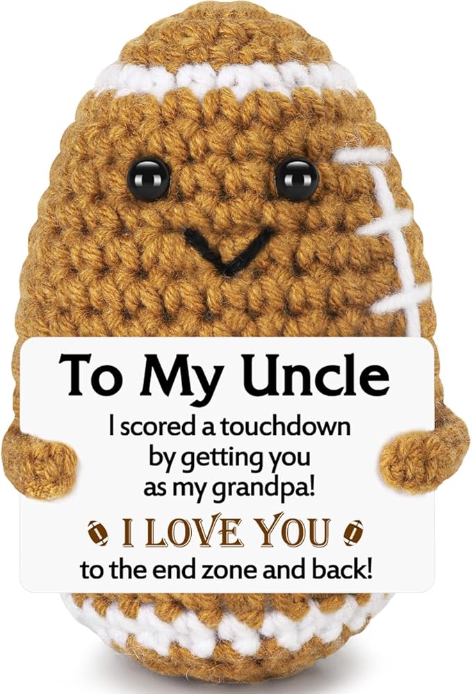Belatelove Uncle Gifts from Nephew Niece, Positive Handmade Crochet Uncle Father's Day Birthday Gifts, Unique Funny I Love You Cute Football Small Gift for Uncles