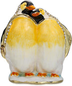 Hand Painted Trinket Box for Home Decor Accents, Enamel Hinged Jewelry Box for Bookshelf Office Table Desk Decoration, Classical Figurine Collectible Keepsake Animal Sculptures (Couple Penguin)