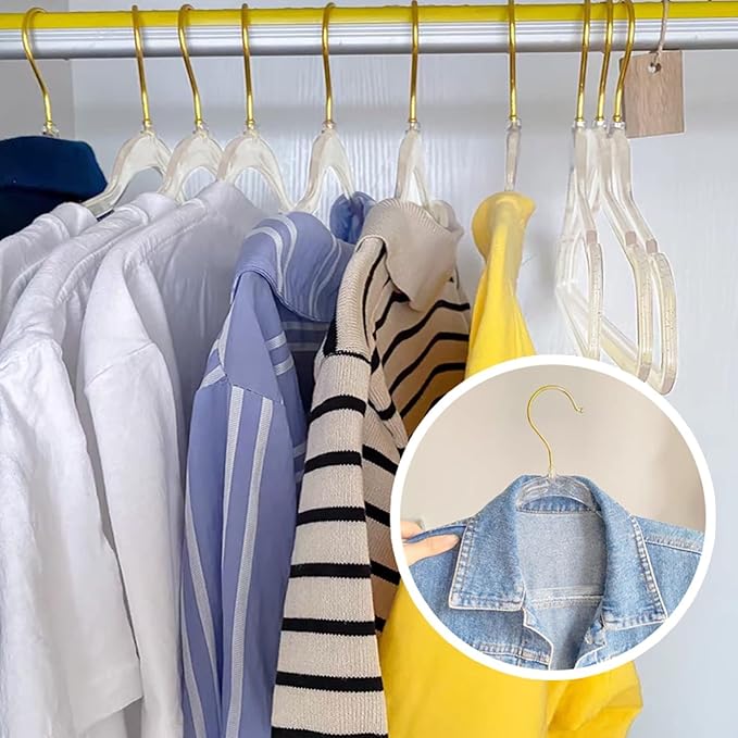 Clear Clothes Hangers 16", 20 Pack Plastic Coat Hanger for Adult Closet, Durable Ganchos de Ropa with Swivel Hook, Thin Space Saving Perchas de Plástico for Spaghetti Strap Dress Suit