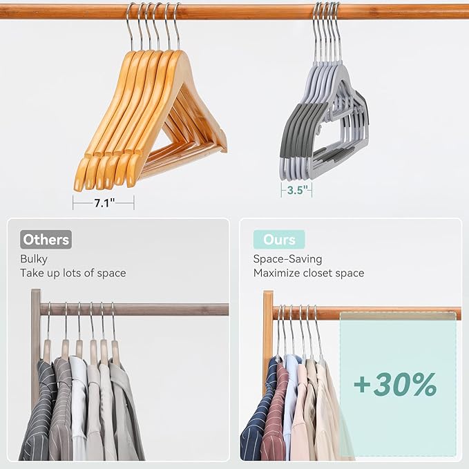 Heavy Duty Hangers 30 Pack, Plastic Clothes Hangers Non-Slip, 0.2'' Slim, 360° Swivel Hook, 16.5 Inches Wide, Thin Space Saving Hangers for Suit, Shirt & Pants, Light and Dark Gray