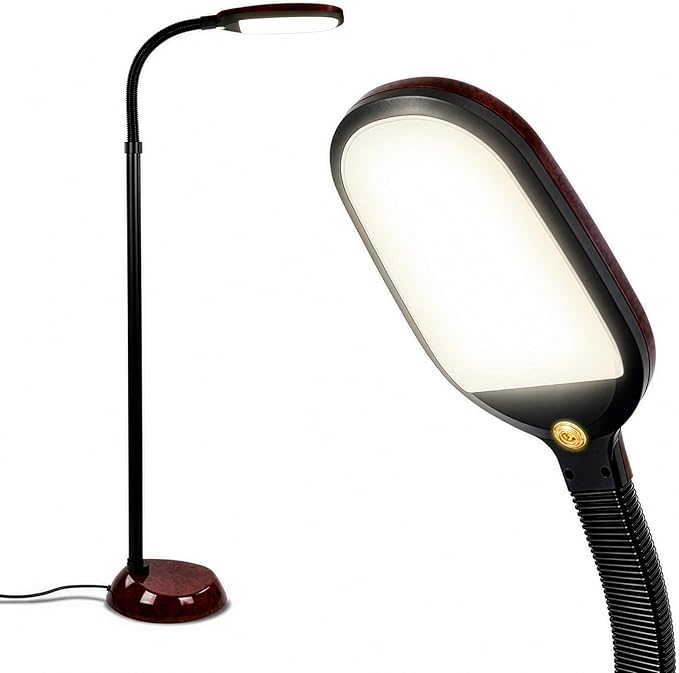 Brightech Litespan - Bright LED Floor Reading Lamp for Over Chair Crafts and Reading, Estheticians' Light for Lash Extensions, Adjustable Standing Lamp for Living Room, Bedroom, Office - Havana Brown