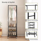 Narrow Clothes Rack with 3 Shelves, Heavy-duty Garment Rack with Wheels, Display Clothing Racks for Hanging Clothes for Small Space, Entryway, Hallway, Bedroom, Office, Living Room, Black