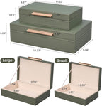 Decorative Box, Decorative Boxes with Lids 2-Set, Memory Box for Keepsakes, Beautiful PU Leather Decorative Storage Boxes in Style, Decor Box with Rose Metal Handle, Store Photos, Documents Green