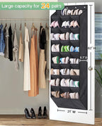 AOODA 24 Pairs Over the Door Shoe Organizer for Closet, Deep Pockets Large Hanging Shoe Rack for Door, 8-Tier Sneaker Holder Hanger, Black