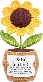 Wavwavw Sister Gifts Handmade Crochet Doll with Card Crochet Present for Sisters Sis Big Little Sister Birthday Wedding Home Decor(Sunflowers)
