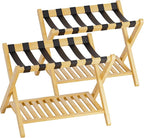 SMIBUY Luggage Rack, Set of 2, Foldable Bamboo Suitcase Stand with Storage Shelf for Guest Room, Bedroom, Hotel, Heavy-Duty (Natural)