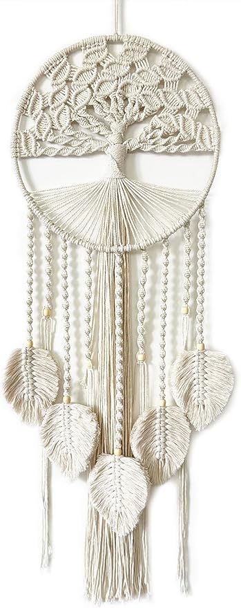Large Tree of Life Dream Catchers, Macrame Wall Hanging Boho Handmade Woven Dream Catcher Macrame Wall Decor Art for Adults Boys Girls Bedroom Wedding Party Decor, Festival Blessing Gift（Light Beige）