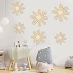 Thyle 6 Pcs Boho Daisy Wall Decor Natural Rattan Flower Wall Hanging Art Wooden Boho Art Nursery Decor Daisy Signs Flowers Farmhouse Hanging Decoration for Home Office Nursery