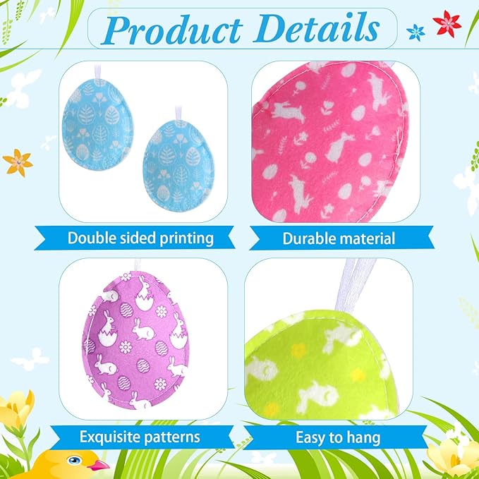 Jutom 54 Pcs Felt Valentine's Day Heart Hanging Ornaments St. Patrick's Day Shamrock Easter Egg Ornaments Heart Shaped Clover Baubles Shamrock Egg Felt Decoration for Holiday Favor (Cute)