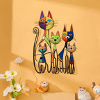 Wesiti Cat Wall Art Decor Iron Wall Sculptures Decor for Cats Lover 10.6 x 15.7 Inches Colorful Mid Century Cat Retro Signs for Home Living Room Bedroom Kitchen Office(Glamorous)