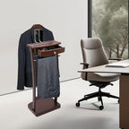 Wooden Suit Valet Stand | Freestanding Clothes Rack with Drawer & Sturdy Base, Ideal for Home Office Hotel