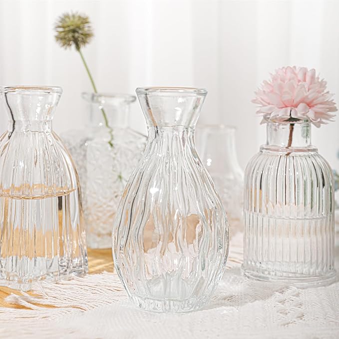 Glass Bud Vase Set of 32 Pcs, Small Glass Vases for Flowers, Clear Bud Vases in Bulk, Vintage Vases for Wedding Centerpieces, Wedding Decorations, Home Table Flower Decor