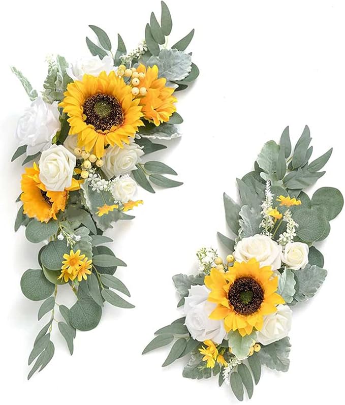 CDQL 2Pcs Wedding Welcome Sign Floral Decoration,Artificial Flower Swag Wedding Arch Decor, Wedding Flower Swag for Wedding Ceremony and Reception Arrangement (Yellow)