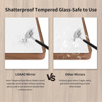 LOAAO 55X36 Inch Bathroom Mirror with Wood Grain Colored Metal Frame, Rounded Rectangle Metal Framed Bathroom Mirror, Anti-Rust, Hangs Horizontally or Vertically, Tempered Glass