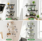NATURE'S SOURCE Corner Floating Shelves, Corner Shelf Wall Mounted, Shelves for Room Wall, Home Decor Living Room Bedroom Office Kitchen Bathroom- Gothic Style (Black, Set of 3)
