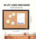 VEVOR 24 x 36 Cork Board, Large Bulletin Board with Black MDF Frame, Wall Mounted Pin Board for Office, School and Home Decor, Hanging Message Board for Pictures and Notes, 10 Push Pins Included