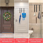 15” Wreath Hanger Over the Door Hooks, Non Scratch Wreath Door Hanger Hooks for Hanging Welcome Sign, Metal Wreath Hangers for Front Door Décor, Thin Door Hanger for Easter Halloween Home Decoration