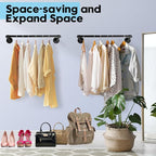 Industrial Pipe Clothes Rack Set of 2, 21” Heavy Duty Wall Mounted Clothing Rack Multi-Purpose Garment Bar, Space-Saving Hanging Rod for Laundry Room,Closet Storage