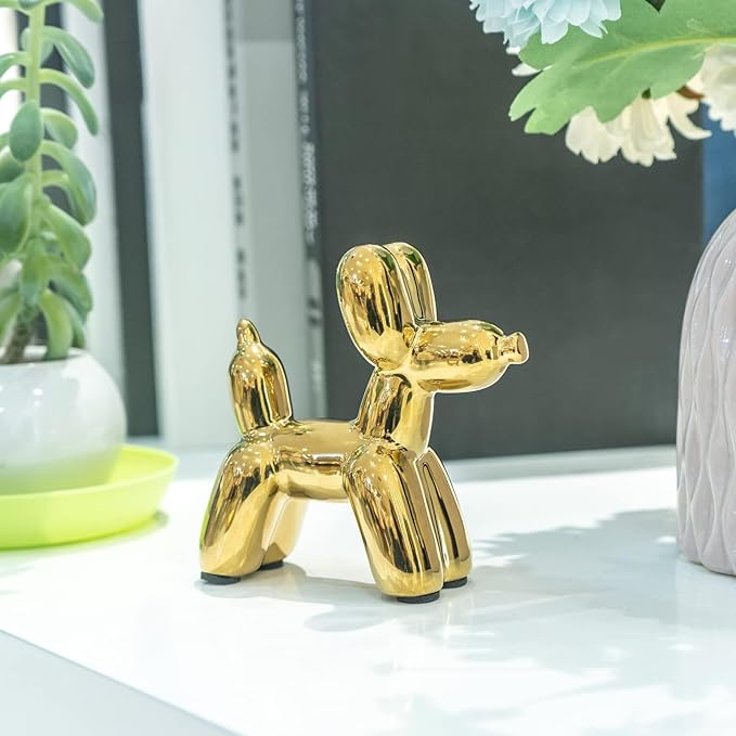 Notakia Cute Ceramics Balloon Dog Statue Crafts Gold Living Room Desktop Decorations,Handmade Modern Small Ceramic Animal Statue Ornament Gold Home Decor Accents
