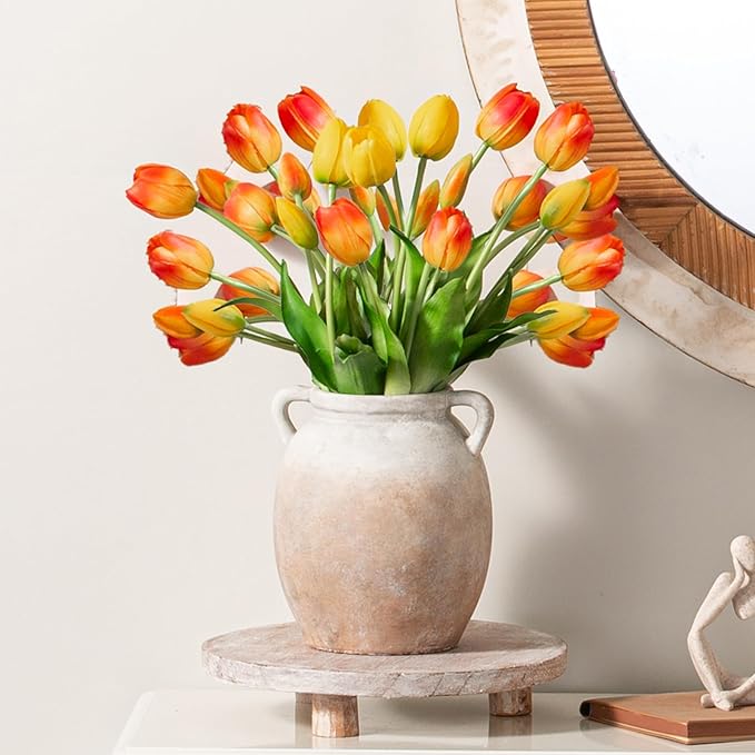 Ceramic Flower Vase 7.6 inch Farmhouse Rustic Vase Decorative Pottery Terracotta Vases for Home Decor Table Mantle Fireplace Living Room Bathroom Wedding Centerpiece (Aged Terra)